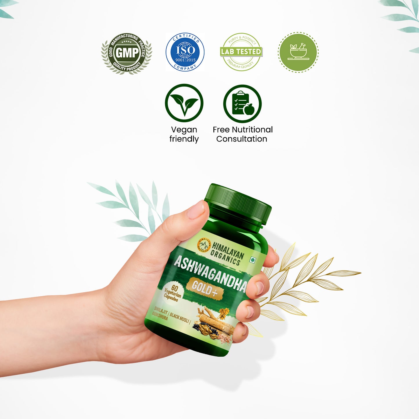 Vlado's Himalayan Organics Ashwagandha Gold | Supports Strength, Energy & Immunity | 60 Veg Capsules