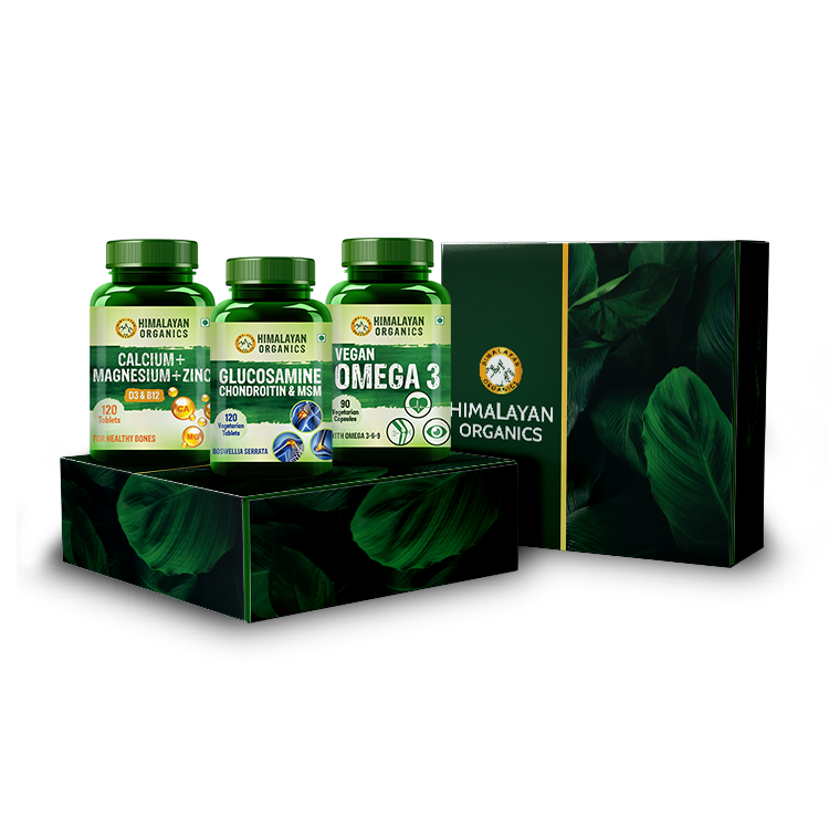 Himalayan Organics Combo  Calcium Glucosamine, Calcium Magnesium, Vegan Omega 3