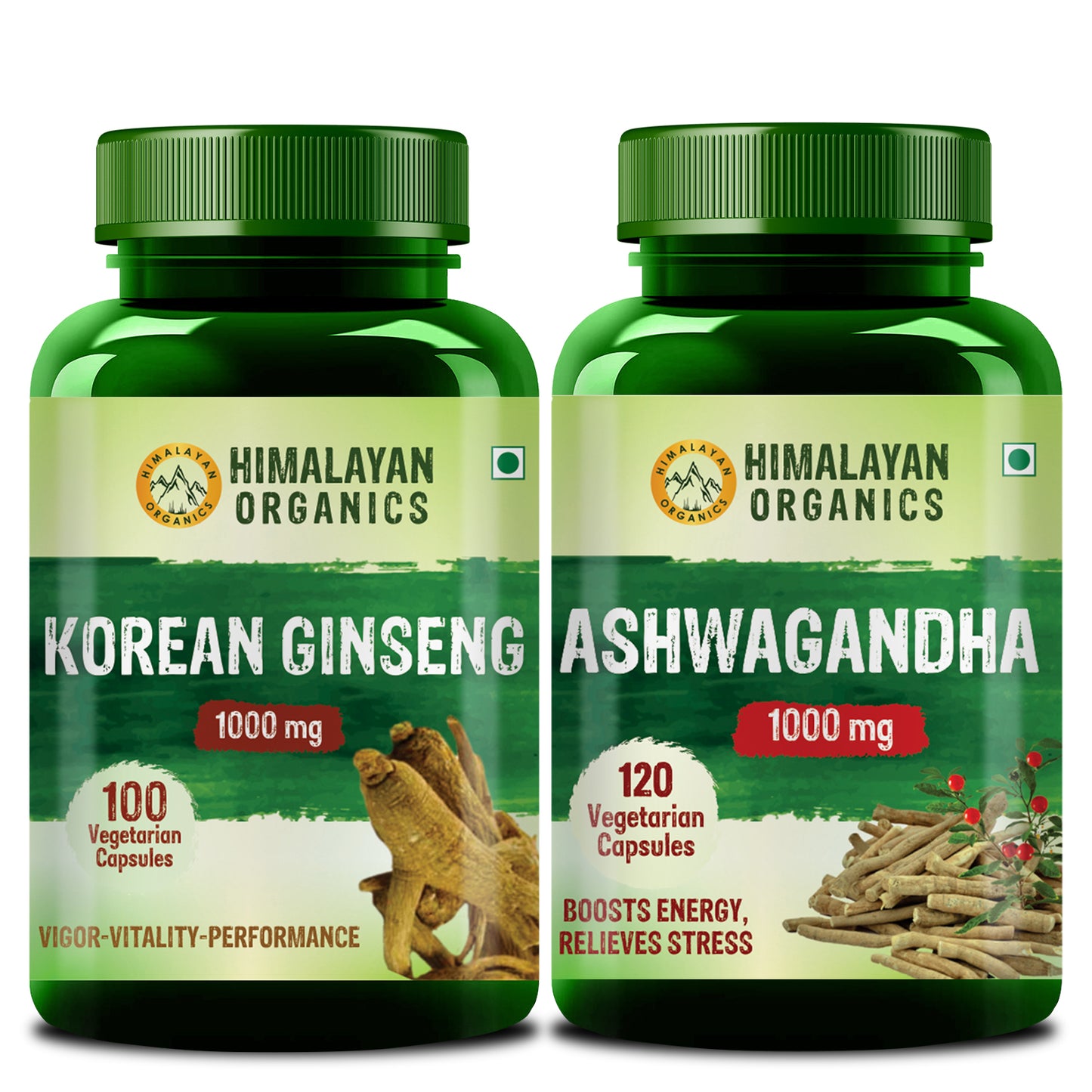 Himalayan Organics Combo Pack of Korean Ginseng & Ashwagandha For Better Sleep, Relaxation & Performance