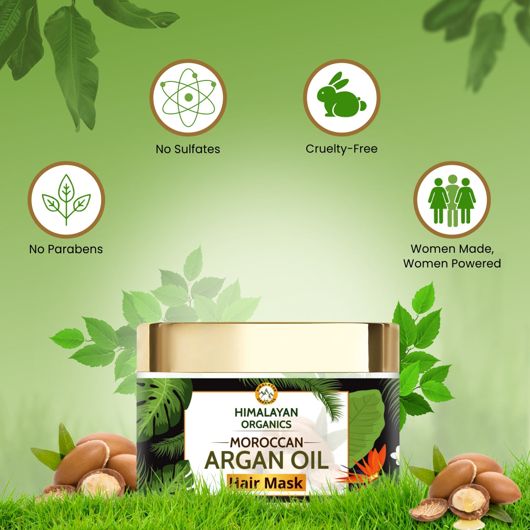 Himalayan Organics Moroccan Argan Oil Hair Mask with Cruelty Free, Vegan, 100% Natural