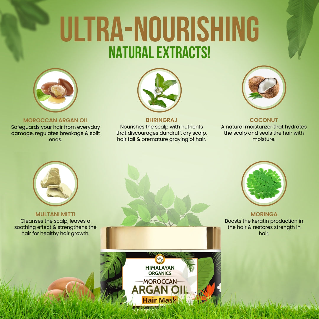 Ingredients of Moroccan Argan Oil Hair Mask with Moringa, Coconut, Multani Mitti 