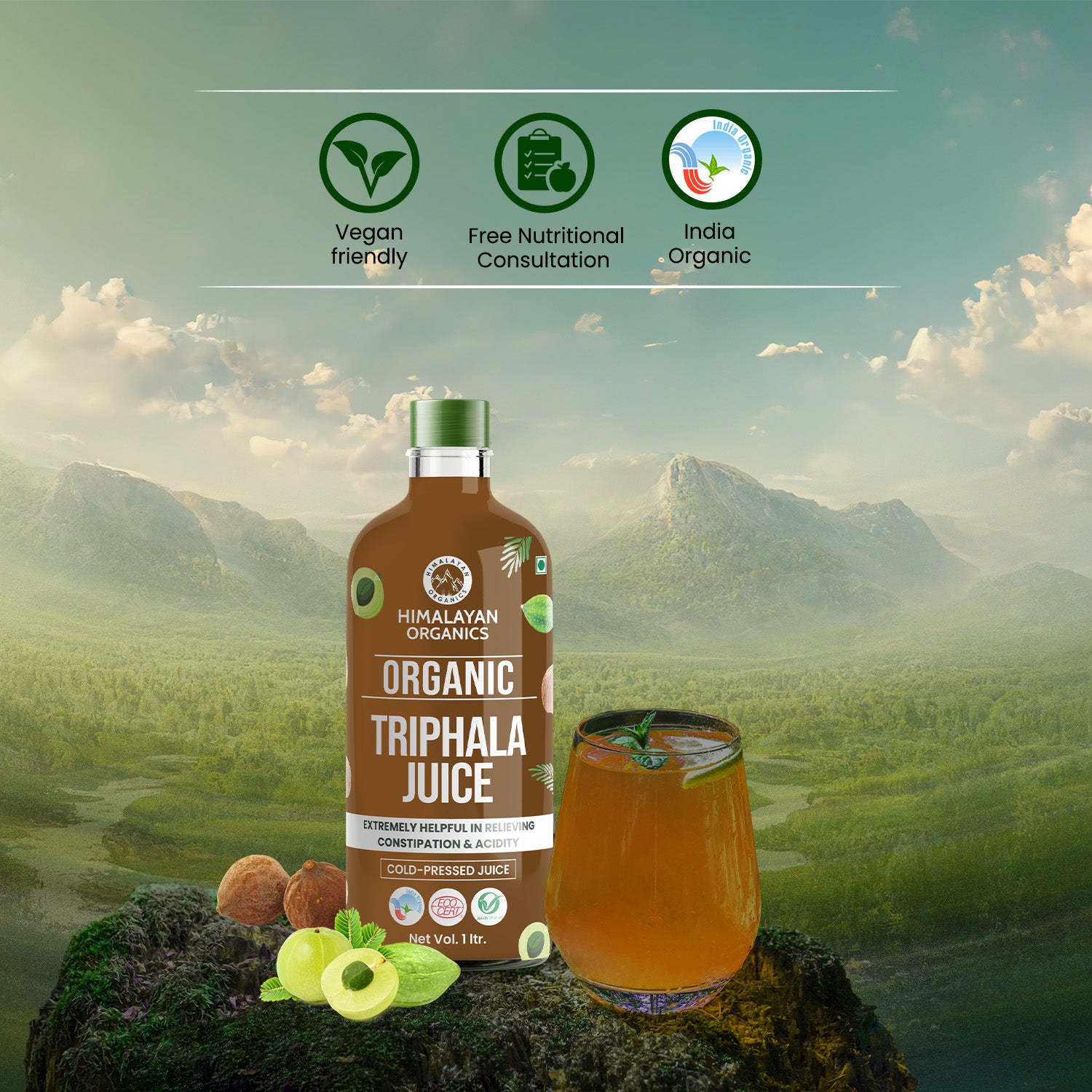Himalayan Organics Organic Triphala Juice | Supports Metabolism, Immunity | Natural Cold-Pressed Organic Juice with Anti-Oxidants. (1L)