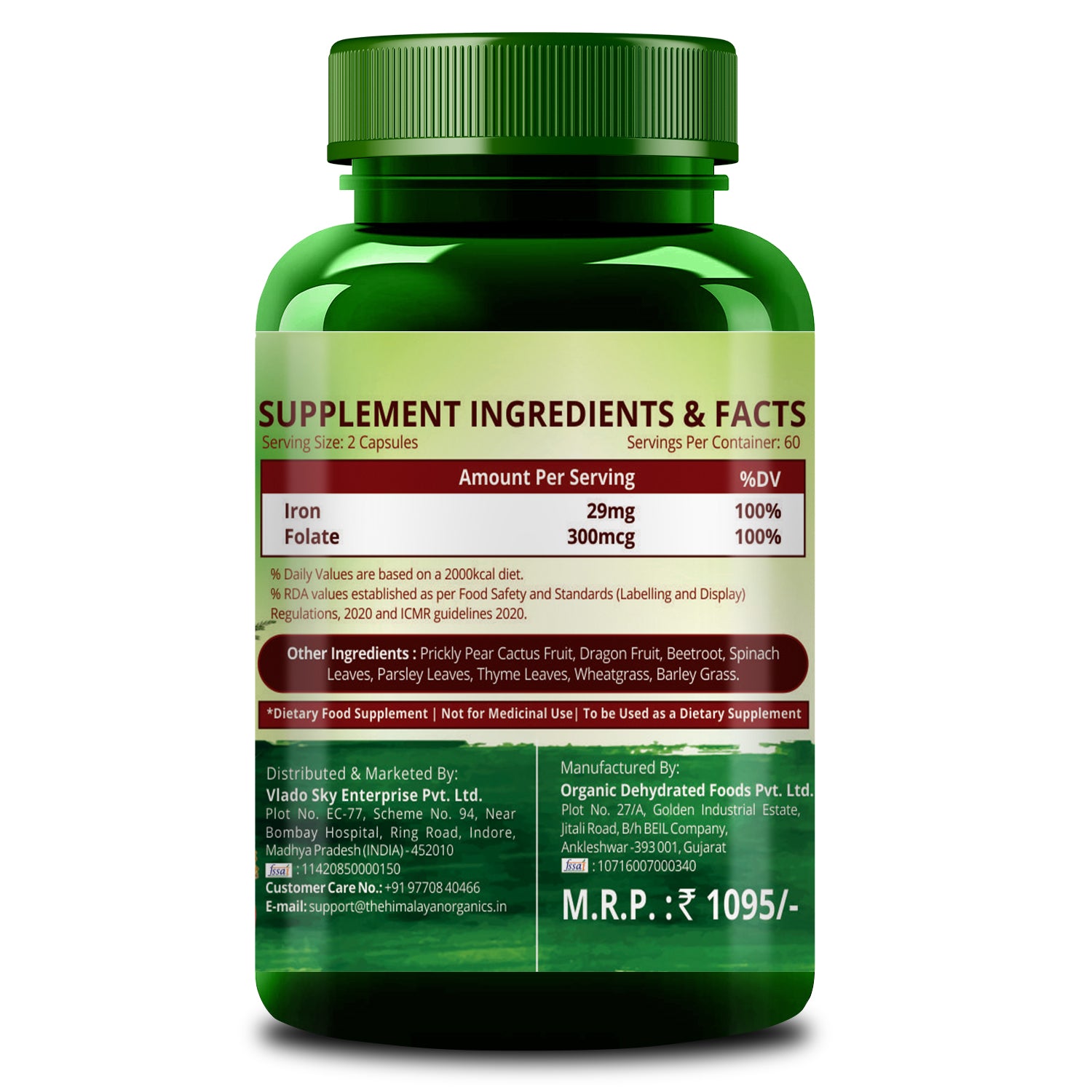 Himalayan Organics Iron Supplement Ingredients &  Facts, Iron, Folate