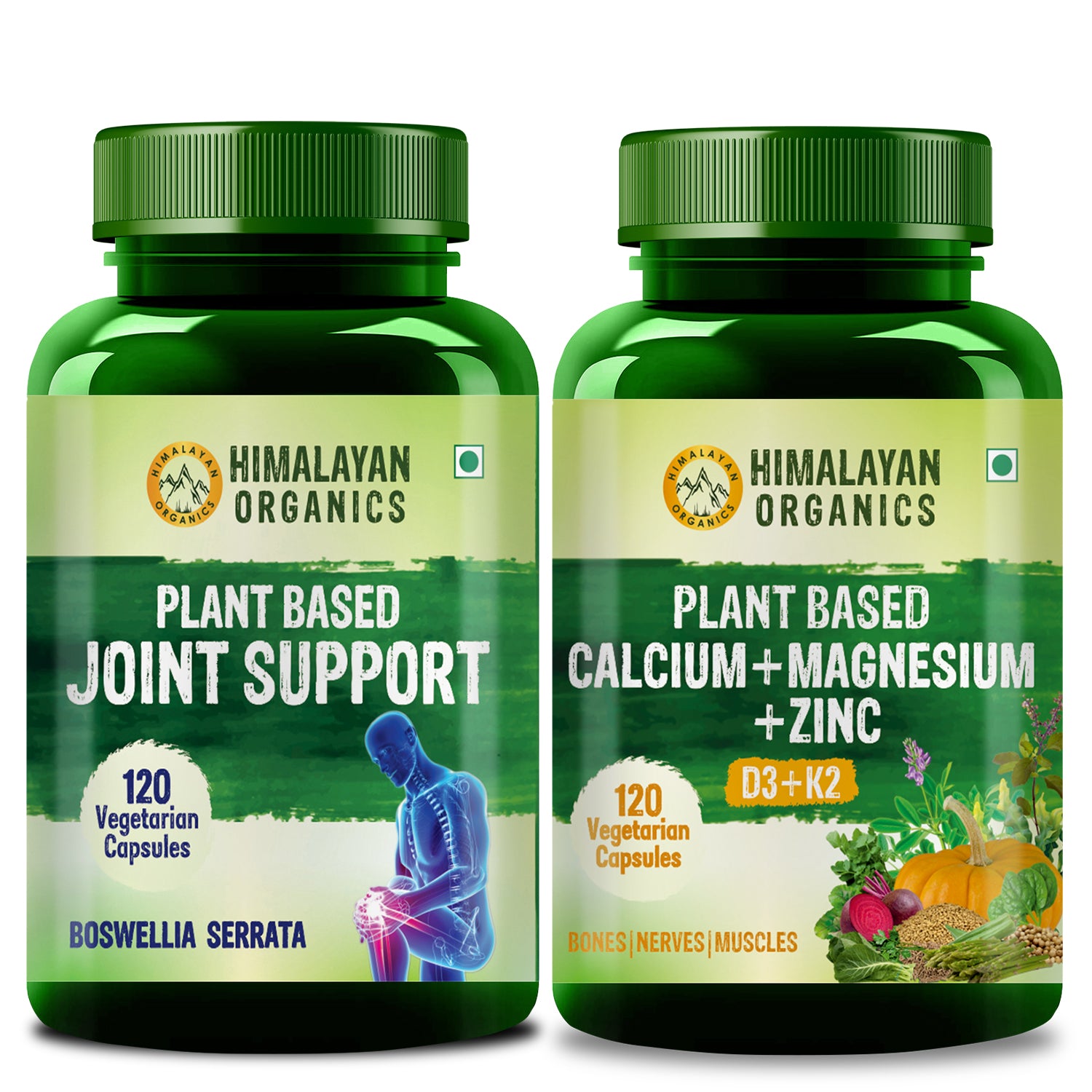 Himalayan Organics Combo Pack of Plant Based Joint Support & Calcium Magnesium Zinc D3 & K2 