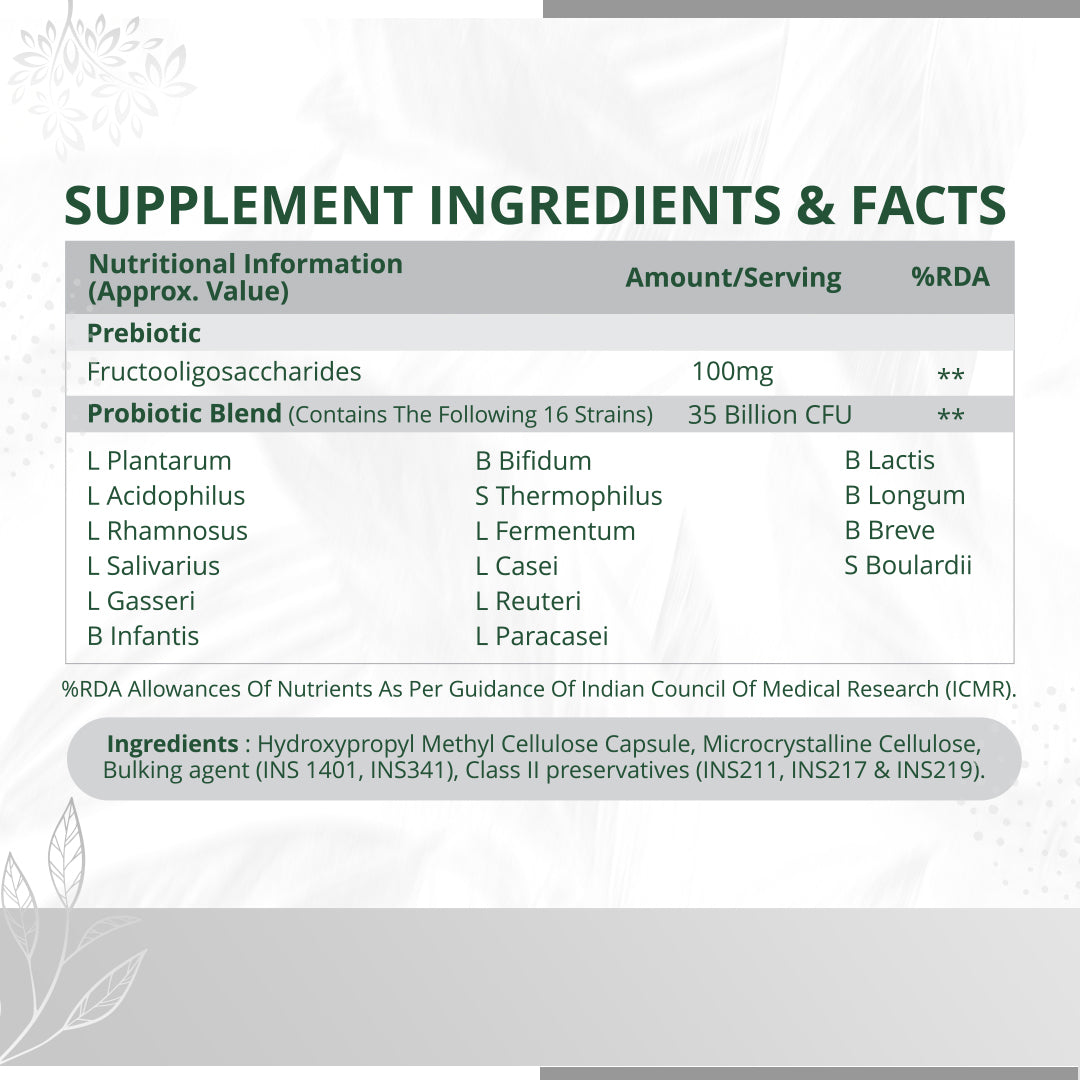 Himalayan Organics Probiotics Supplement 35 Billion CFU for women & men, 16 Strains with Prebiotics - 100 Veg Capsules