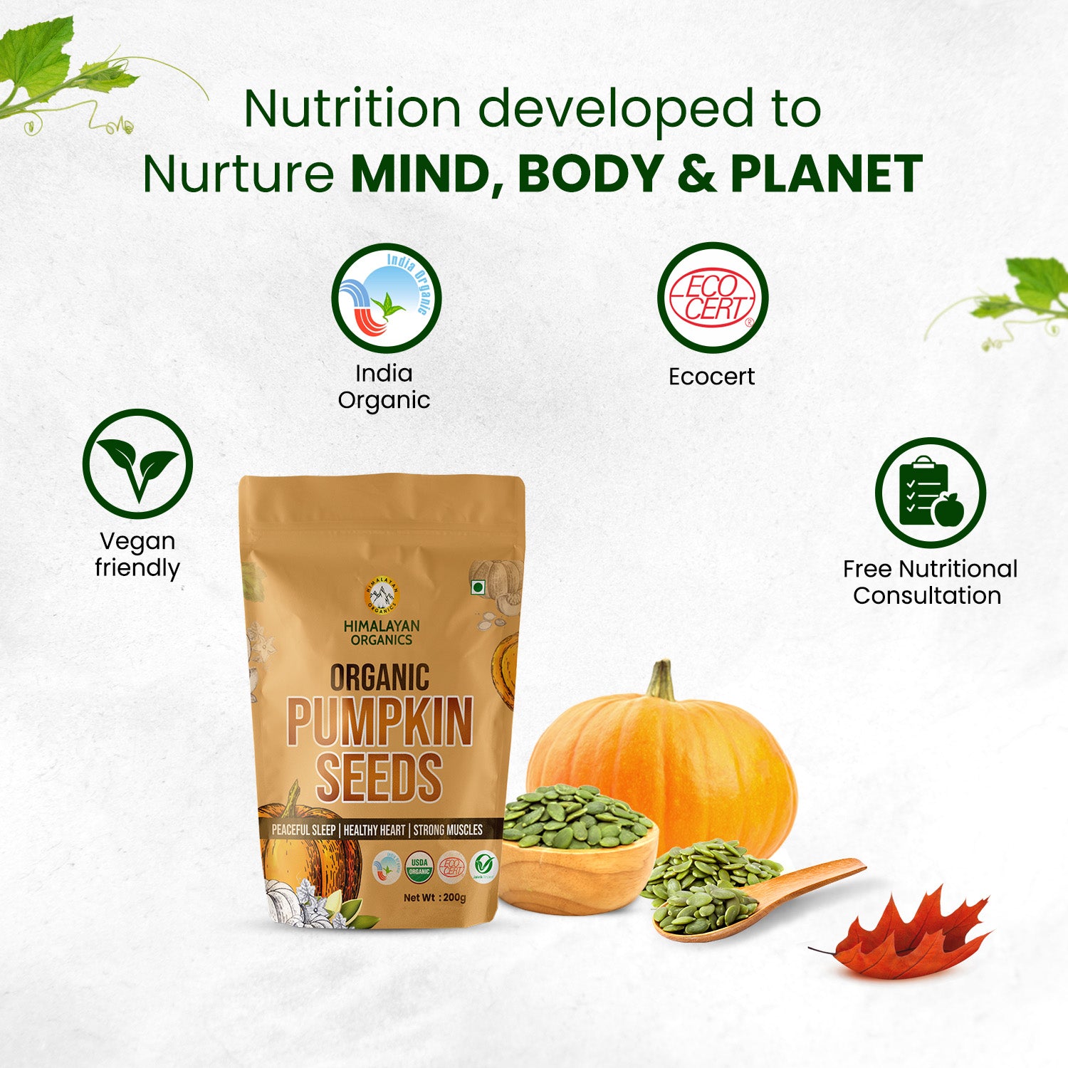 Himalayan Organics Certified Organic Pumpkin Seeds - Rich in Fiber & Minerals - Helps in Peaceful Sleep & Healthy Muscles- 200g